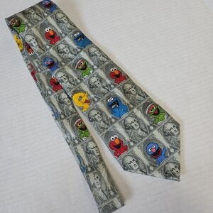Vintage CTW Sesame Street Tie Handmade 100% Silk Big Bird Elmo Grover Cookie